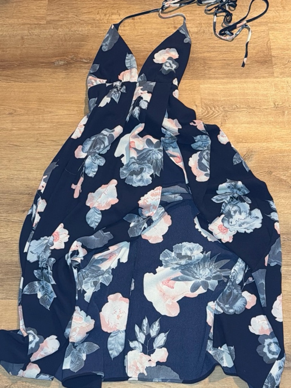 Simplee Apparel Navy Floral Maxi Dress with Pink Accents